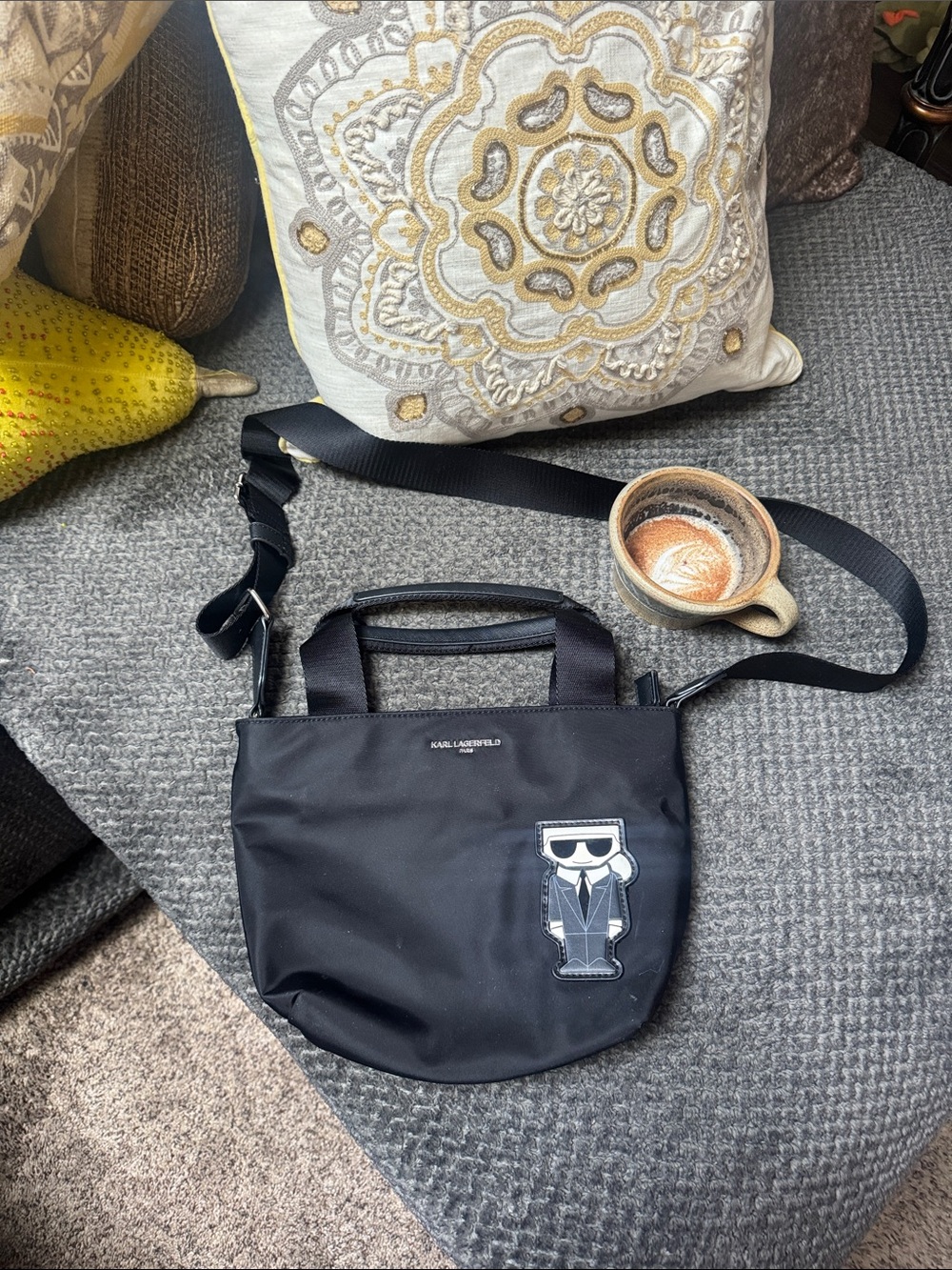 Karl Lagerfeld Black Nylon Crossbody Messenger with Character Patch